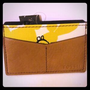 Fossil card case pink floral leather mini Id hold